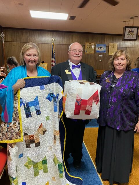 Please add this to the website. Winner of the Service Dogs Quilt Raffle was Barbara Walker. Winning ticket sold by Michael Hall, Grand Warder. $1250 raised for Service Dogs. Special thank you to Susan Freeman, GGCCM for Service Dogs who conducted this fundraiser. We appreciate your dedication.